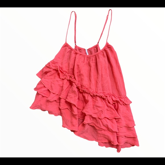 FREE PEOPLE Solid Flutter By Ruffle Spaghetti Strap Tank Coral Pink Size Small - Picture 3 of 11